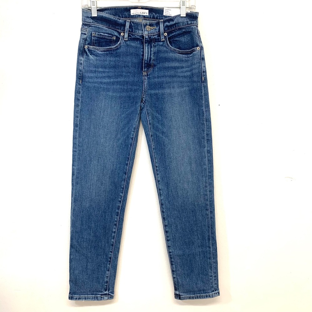 LOFT Girlfriend Jeans Super Soft Mid Rise Blue Denim 25/0 Stretch New